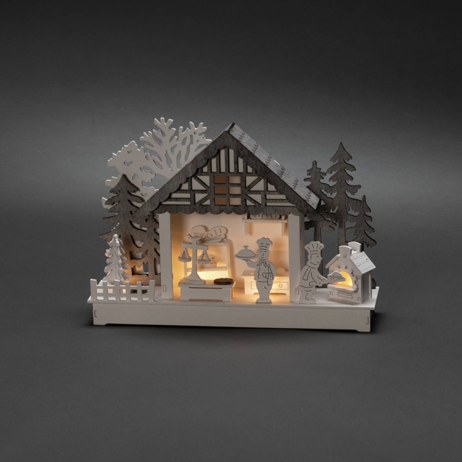 Konstsmide Christmas Visutý LED oblúk Dom a pekáreň napájaný batériou, drevo, 0.06W, L: 30 cm, K: 21cm