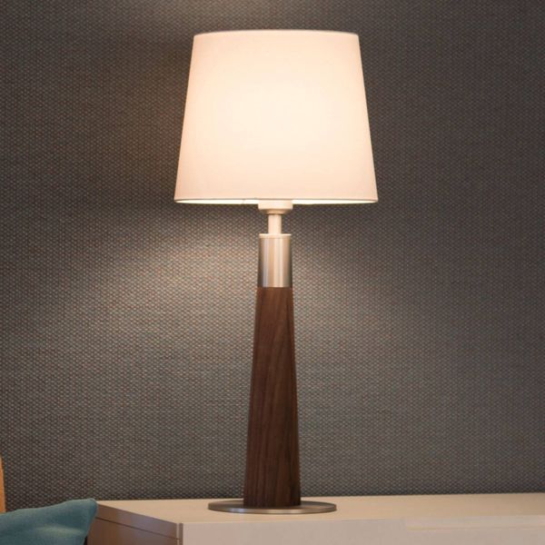 HerzBlut Conico stolná lampa biela orech 58 cm, Obývacia izba / jedáleň, drevo, textil, kov, E27, 60W, K: 58cm