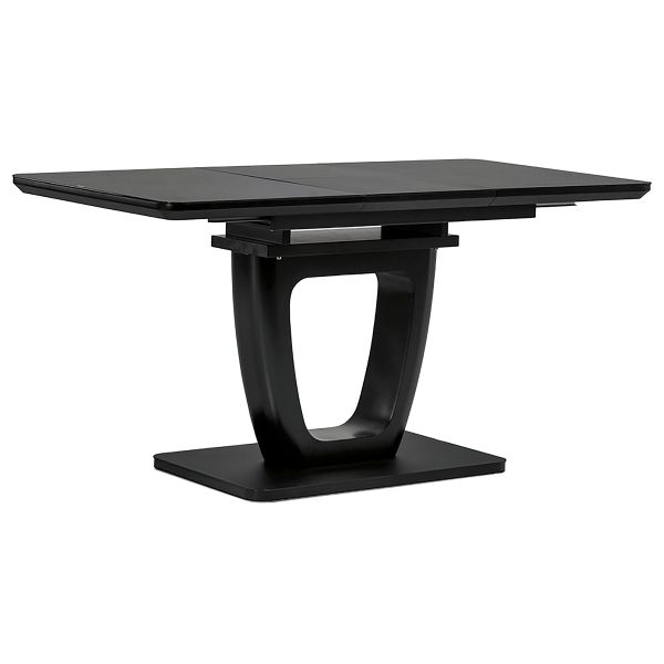 Autronic Jedálenský stôl 110+40x75 cm, čierna 4 mm sklenená doska, MDF, čierny matný lak - HT-430 BK