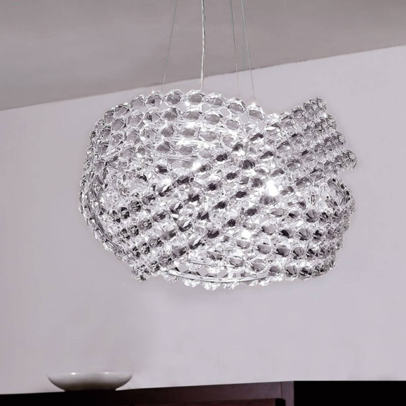 Marchetti Krištáľová závesná lampa Diamante Ø 40 cm, Obývacia izba / jedáleň, kov, sklenený krištáľ, G9, 60W
