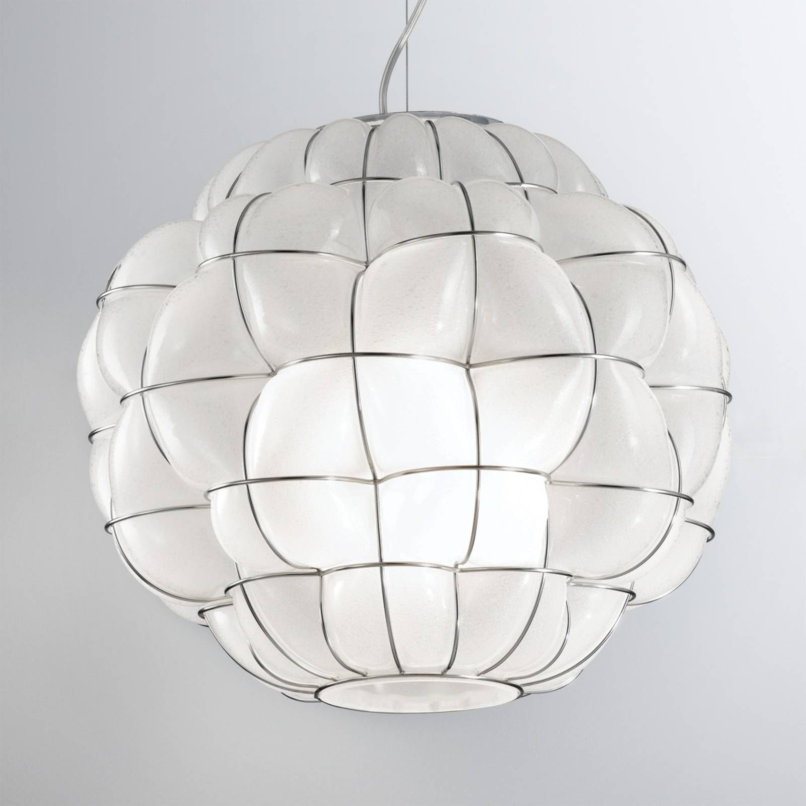 Siru Závesná lampa Pouff v bielej a ušľachtilej oceli, Obývacia izba / jedáleň, sklo, ušľachtilá oceľ, E27, 100W, P: 40 cm, K: 35cm