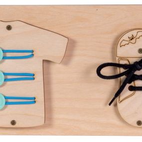 Interaktívna detská tabuľa - gombíky a šnurovanie šnúrok - modrá