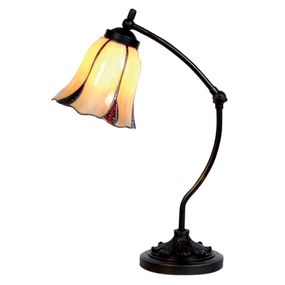 Clayre&Eef Stolná lampa Tulipania v štýle Tiffany 1-plameňová, Obývacia izba / jedáleň, sklo, polyrezín, E14, 25W, K: 46cm