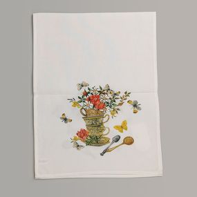Vyšívaný obrus šálky s kvetmi 40x110 cm TiaHome