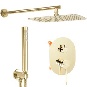 Sprchový set podomítkový Rea Oval s instalačním boxem zlatý - podomítková vanová baterie, dešťová a ruční sprcha