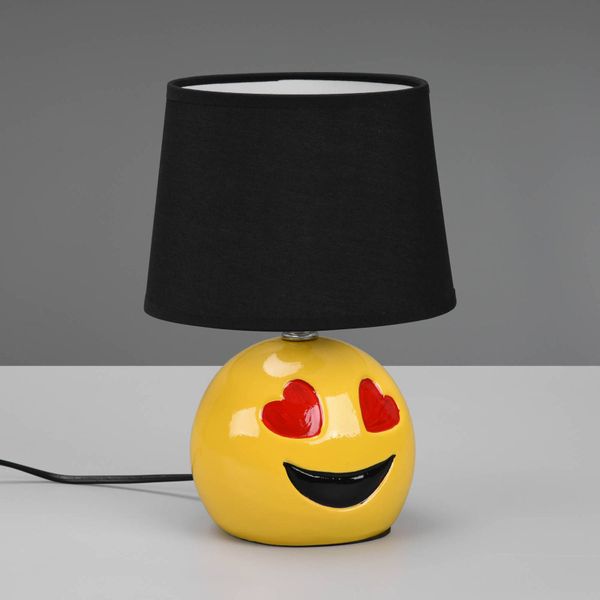 Reality Leuchten Stolová lampa Lovely so Smiley, látka, čierna, Detská izba, keramika, textil (bavlna, polyester), E14, 10W, K: 26cm