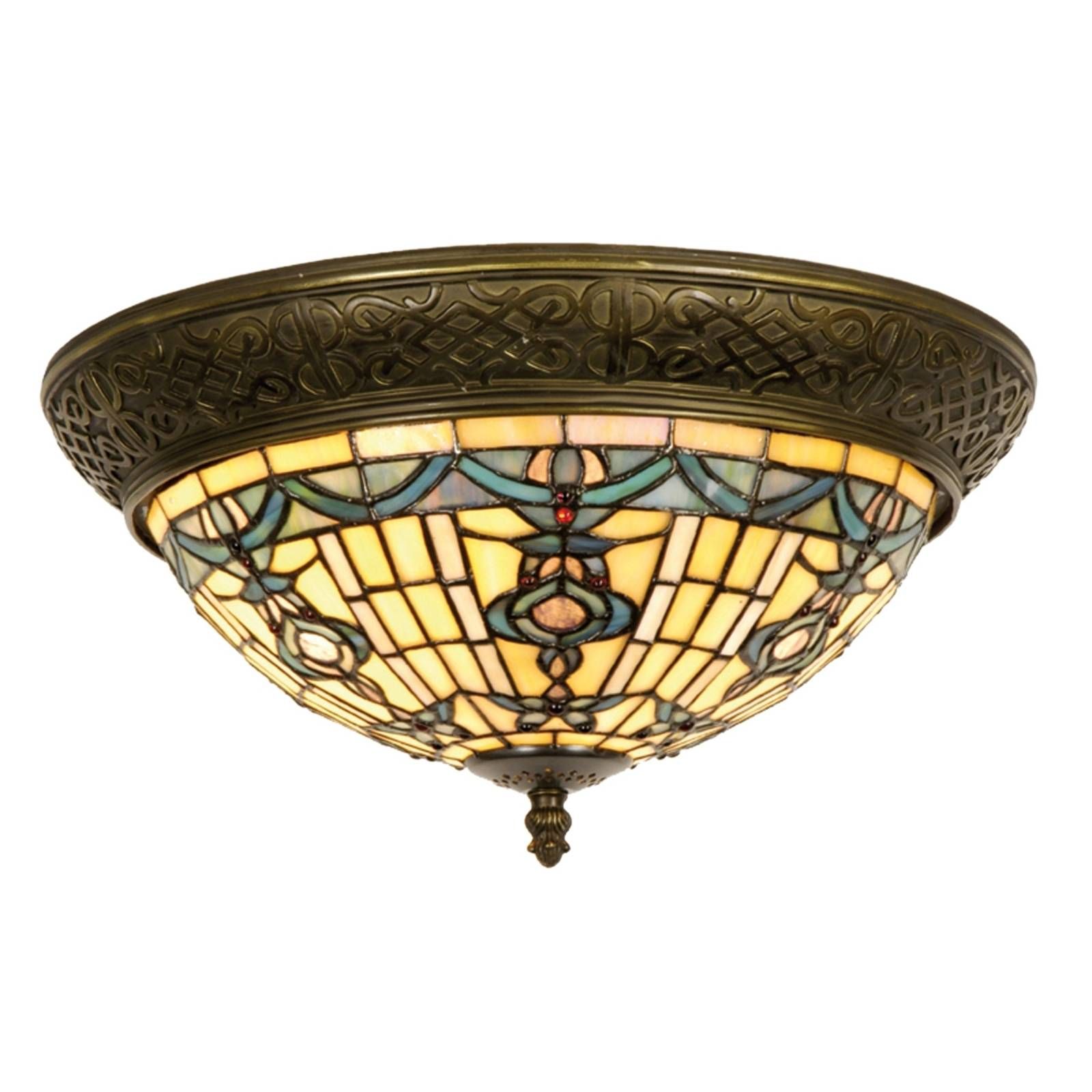 Clayre&Eef Okrúhle stropné svietidlo Kimberly štýl Tiffany, Obývacia izba / jedáleň, sklo, kov, E14, 40W, K: 19cm