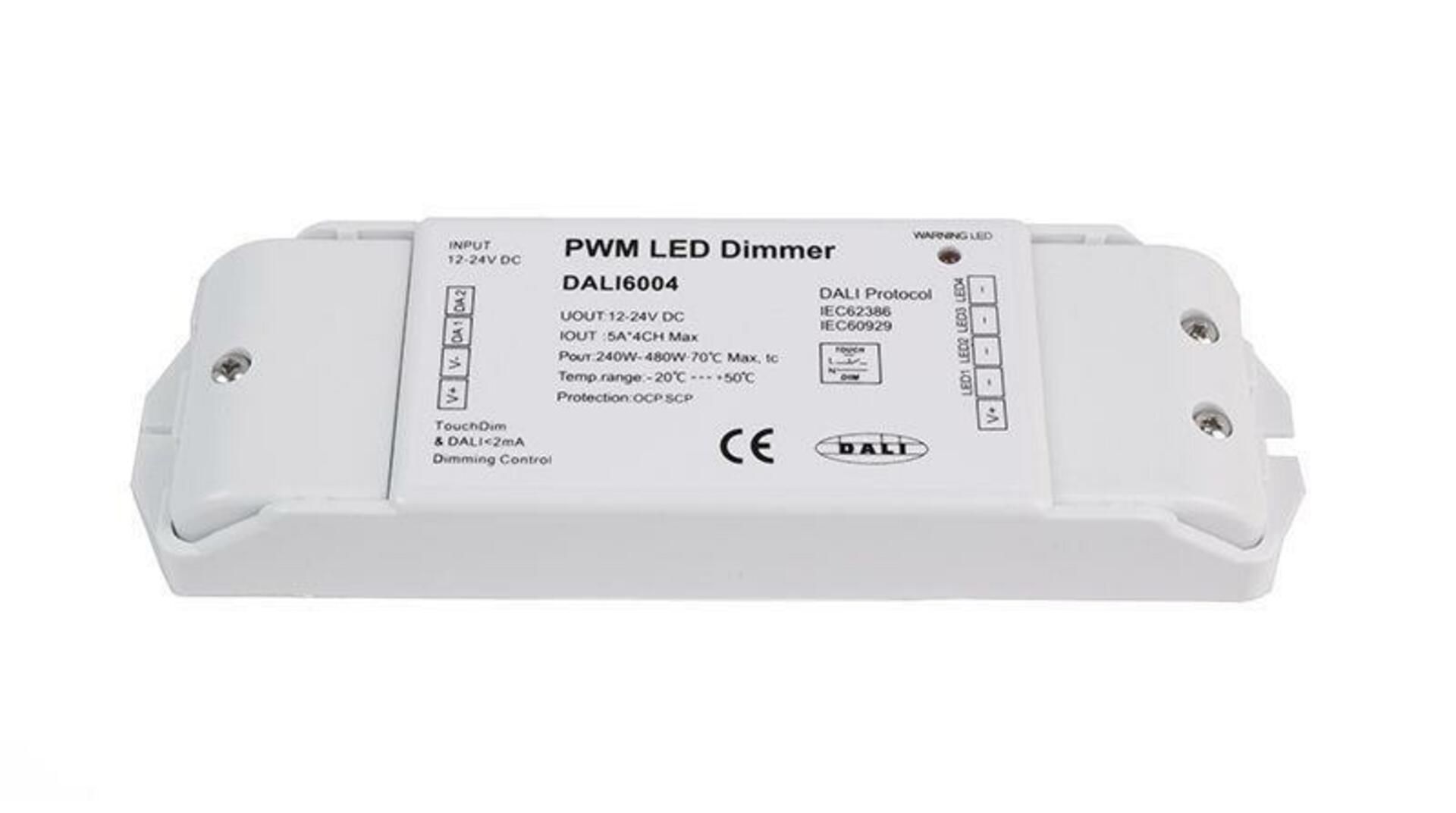 Light Impressions Deko-Light řídící jednotka DALI PWM stmívač CV 4CH, 12/24V, 5A/Channel 12-24V DC DALI-Bus nach IEC 62386 4 CH  843010