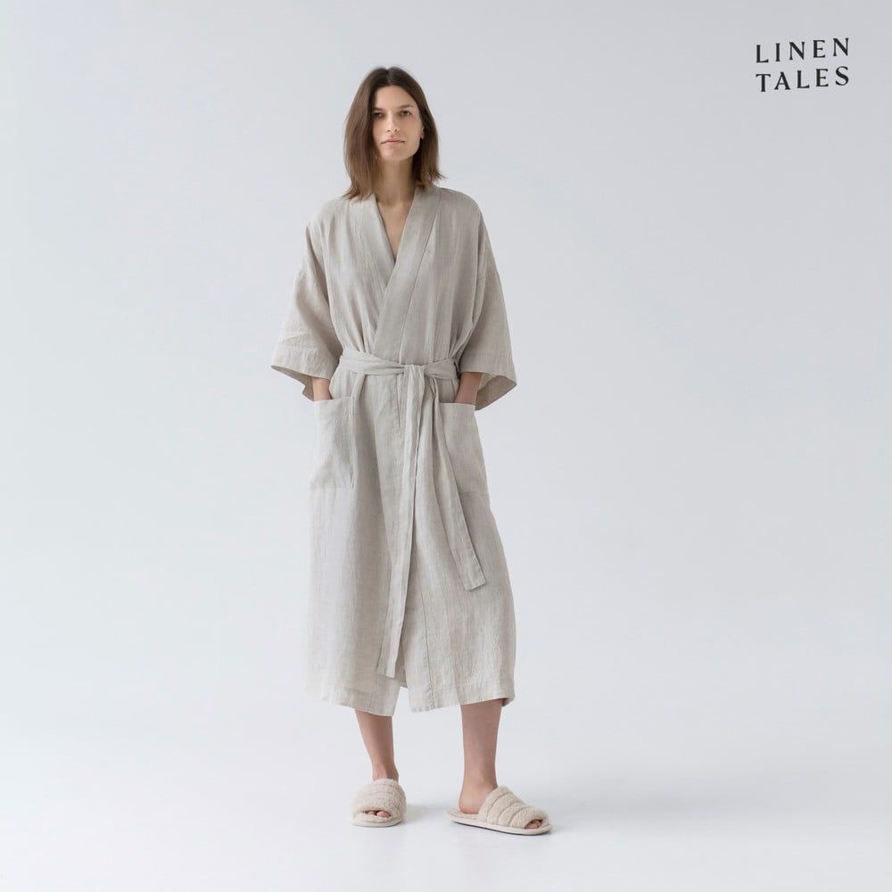 Béžový ľanový župan veľkosť L/XL Summer - Linen Tales