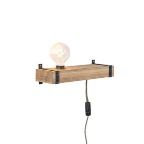 Priemyselná nástenná lampa drevená USB - Reena