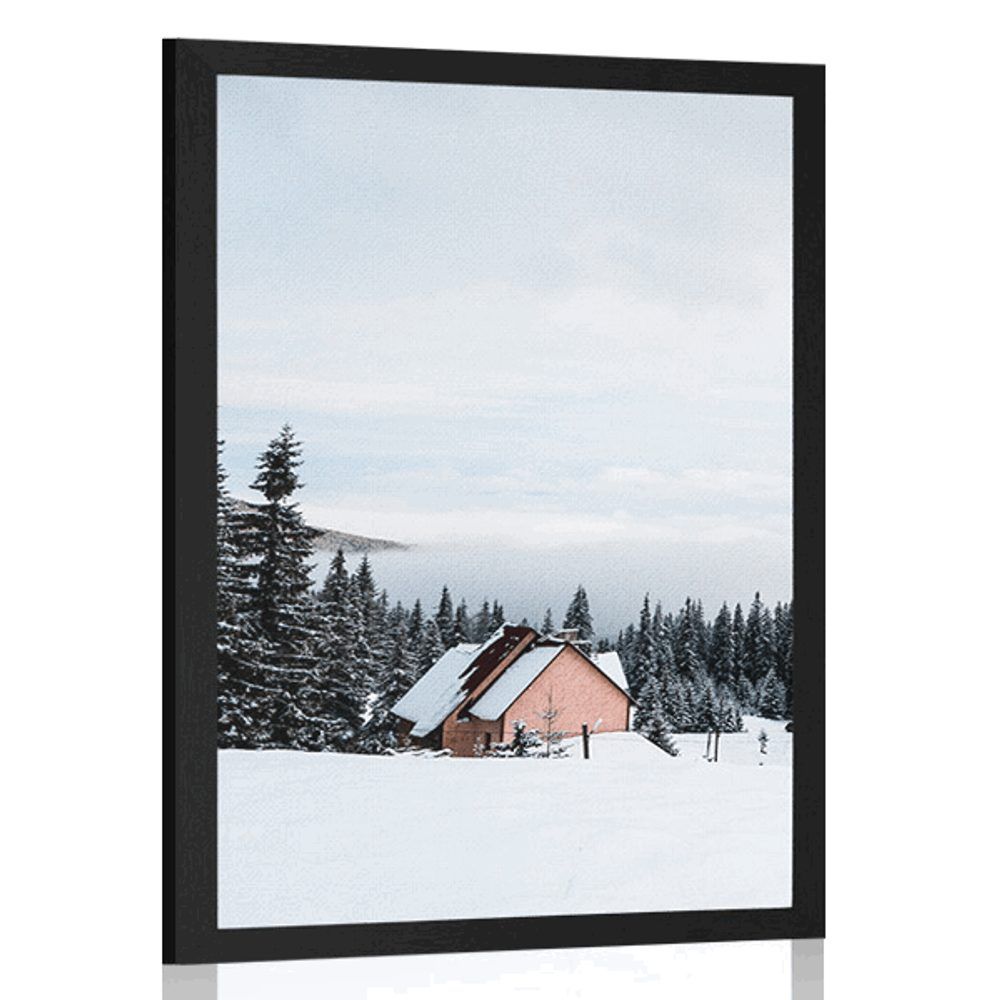 Plagát chalúpka v zasneženej prírode - 40x60 black