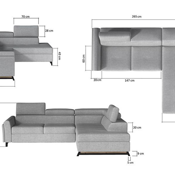 Rohová sedačka s rozkladom a úložným priestorom Korense L - čierna (Velvet Mat 99)