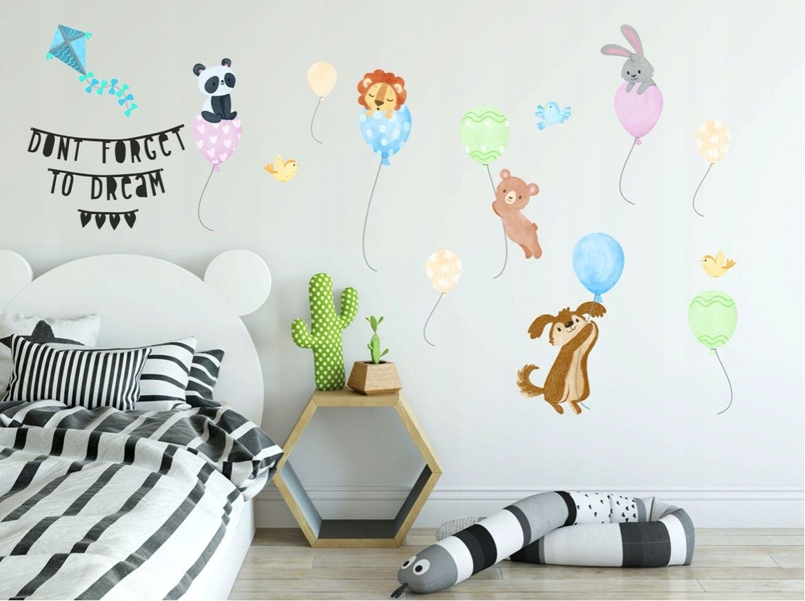 DomTextilu Veselá nálepka do detskej izby zvieratká na balónoch 60x120 cm