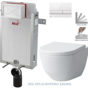 ALCADRAIN Renovmodul - predstenový inštalačný systém s bielym tlačidlom M1710 + WC LAUFEN PRO RIMLESS + SEDADLO AM115/1000 M1710 LP1