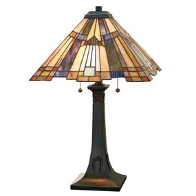 QUOIZEL Stolová lampa Inglenook s farebným sklom, Obývacia izba / jedáleň, kov, sklo, E27, 60W, K: 63.5cm