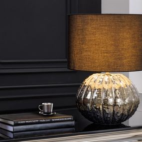 Estila Moderná glamour stolná lampa Redesia s kovovým strieborným stojanom a čiernym okrúhlym tienidlom 55cm