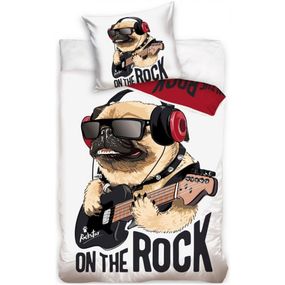 Carbotex · Bavlnené posteľné obliečky pes Mops on The Rock - 100% bavlna, renforcé - 70 x 90 cm + 140 x 200 cm