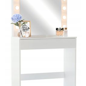 Toaletný stolík s osvetlením v zrkadle HOLLYWOOD - biela farba