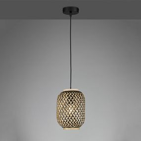 FISCHER & HONSEL Závesná lampa Čmeliak z bambusu, 1-pl., Obývacia izba / jedáleň, bambus, kov, E27, 25W