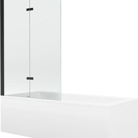 MEXEN/S - Cubik obdĺžniková vaňa 170 x 70 cm s panelom + vaňová zástena 80 cm, transparent, čierna 550317070X9008027000