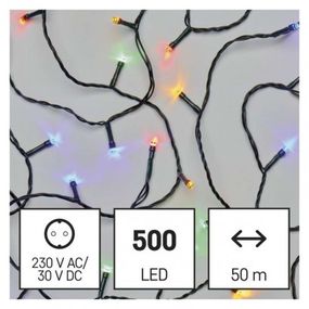 LED vianočná reťaz, 50 m, vonkajšia aj vnútorná, multicolor, časovač