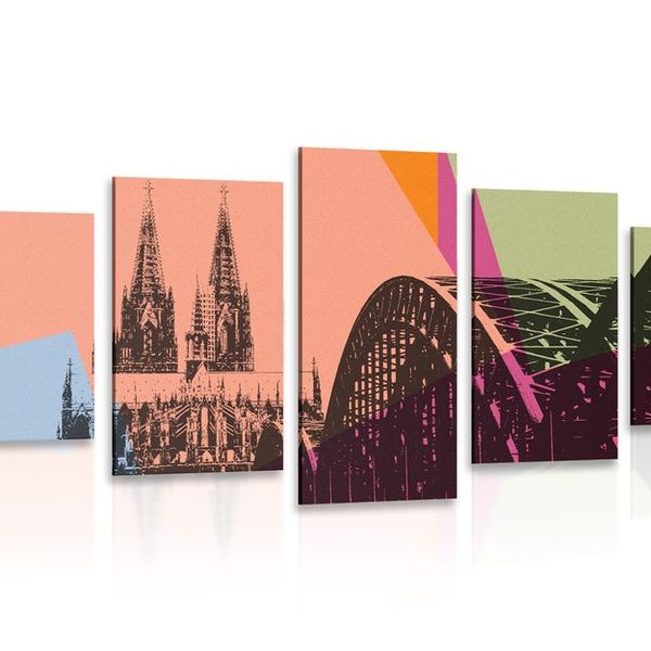 5-dielny obraz digitálna ilustrácia mesta Kolín - 100x50