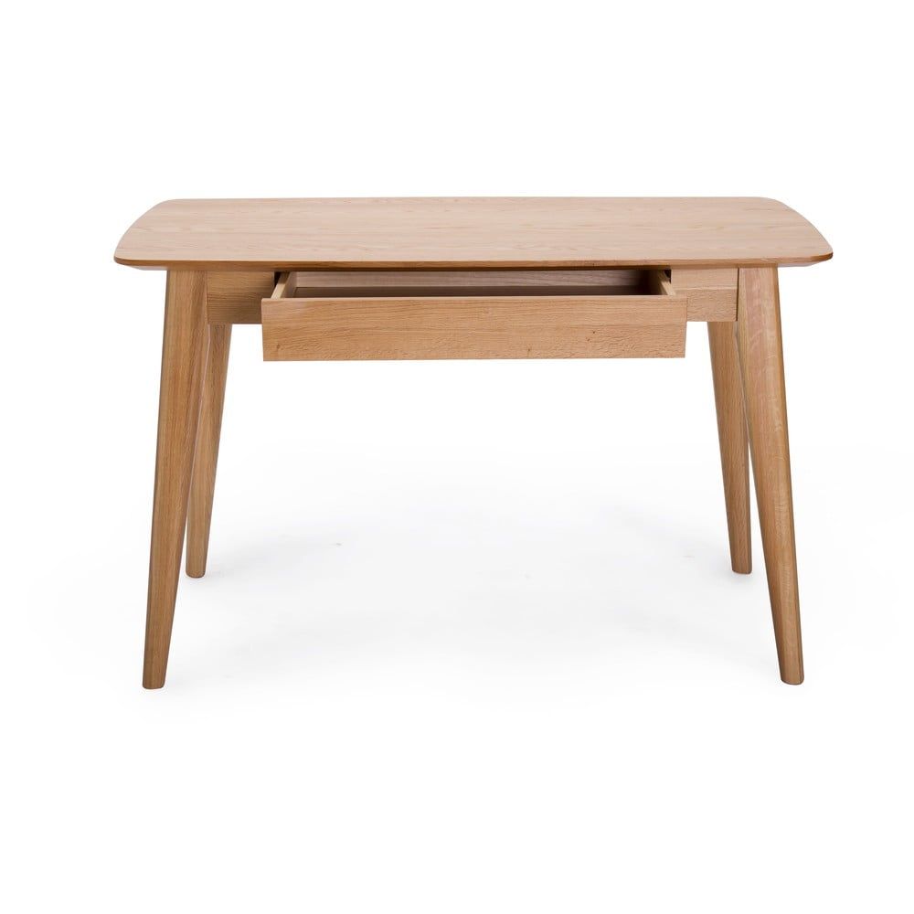 Písací stôl so zásuvkou a s nohami z dubového dreva Unique Furniture Rho, 120 x 60 cm