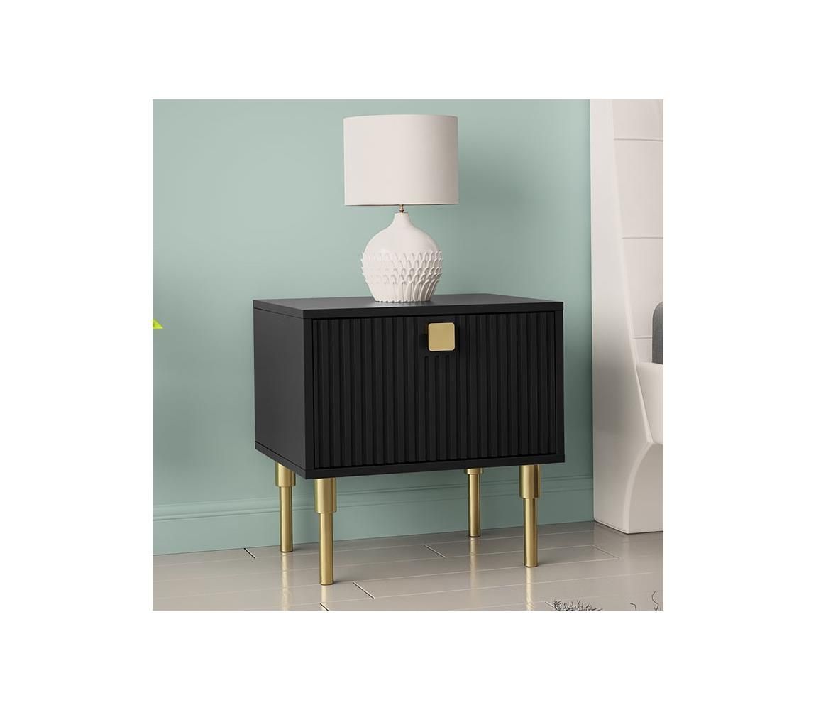 Nočný stolík DORSET 50x50 cm čierna/zlatá