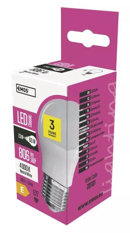 Emos LED žiarovka ZQ1131 Classic Globe mini 7,3W E27 806lm 4000K