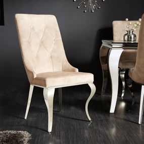 Dizajnová stolička Rococo Levia hlava krémová / chróm