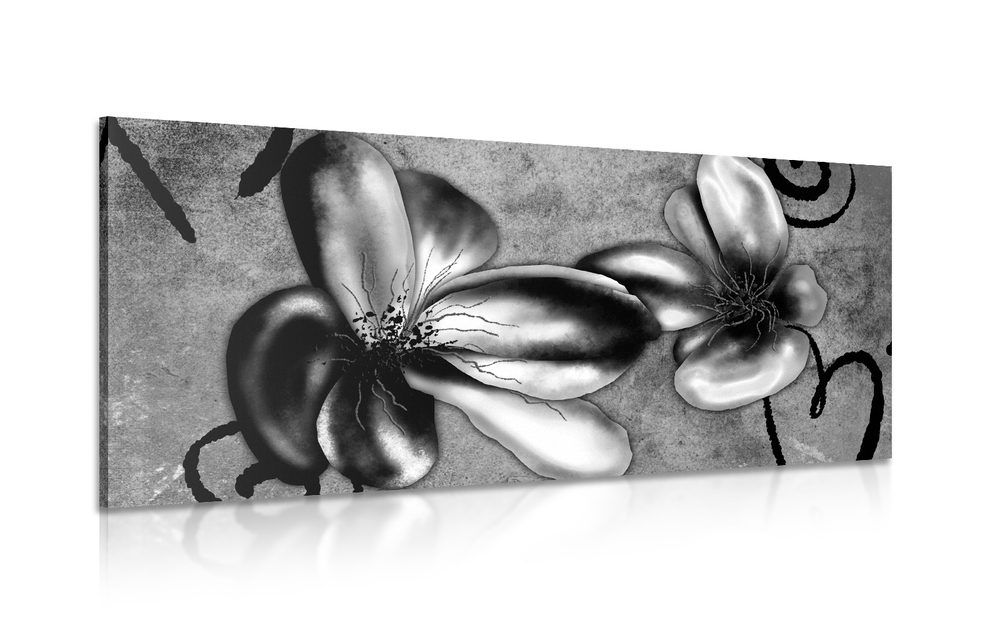 Obraz zaujímavé vintage kvety v čiernobielom prevedení