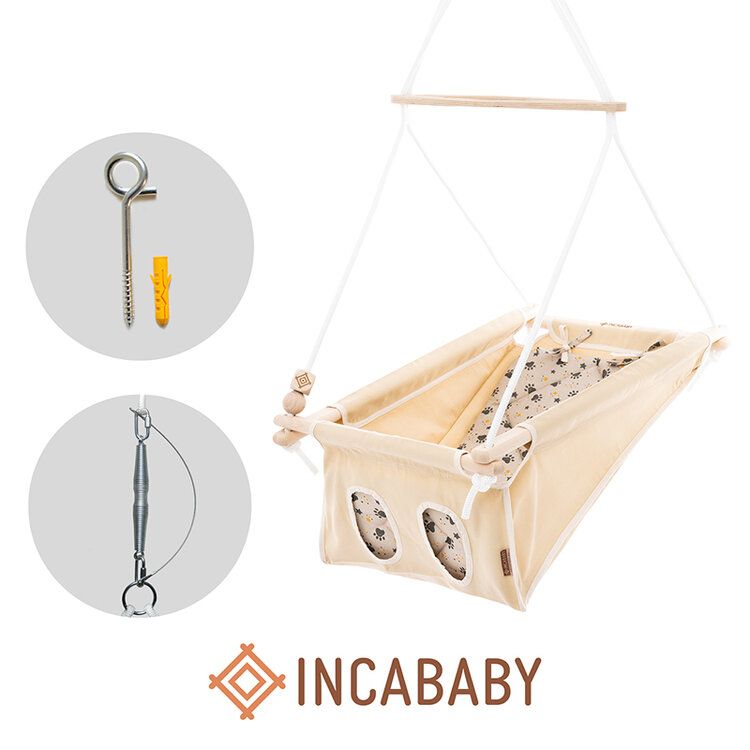 INCABABY Hojdačka detská Babyswing 0m + Baby Paw FW + pružina + hák do hojdačky