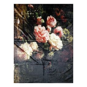 Černý plyšový pléd / přehoz s květy Vintage I - 130 * 170 cm