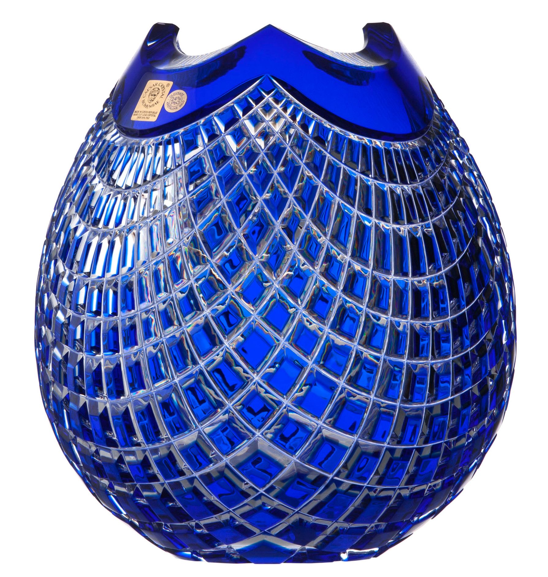 Krištáľová váza Quadrus, farba modrá, výška 210 mm