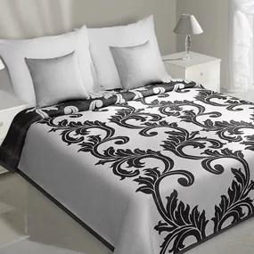 DomTextilu Biele prehozy na posteľ s čiernym vzorom Šírka: 170 cm | Dĺžka: 210 cm 19235-133627