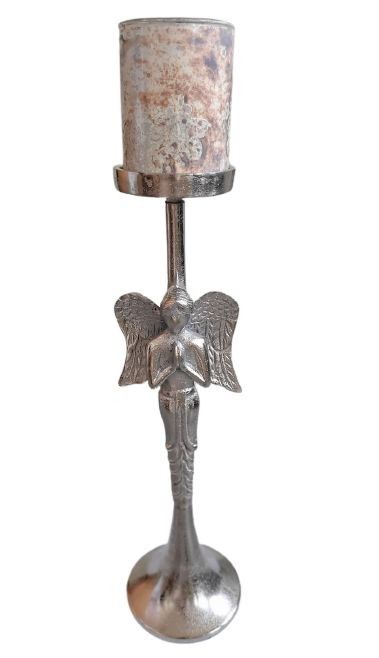 Kovový strieborný anjel so svietnikom Aniel - 15*15*68cm