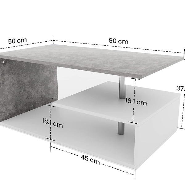 Konferenčný stolík, 90 x 50 x 41 cm, bielo/sivý (vzor)