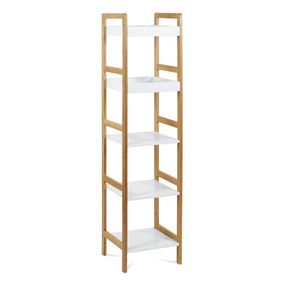 Autronic -  Regál DR-013-5, 5 políc, masív bambus, prírodný odtieň, MDF, biely matný lak