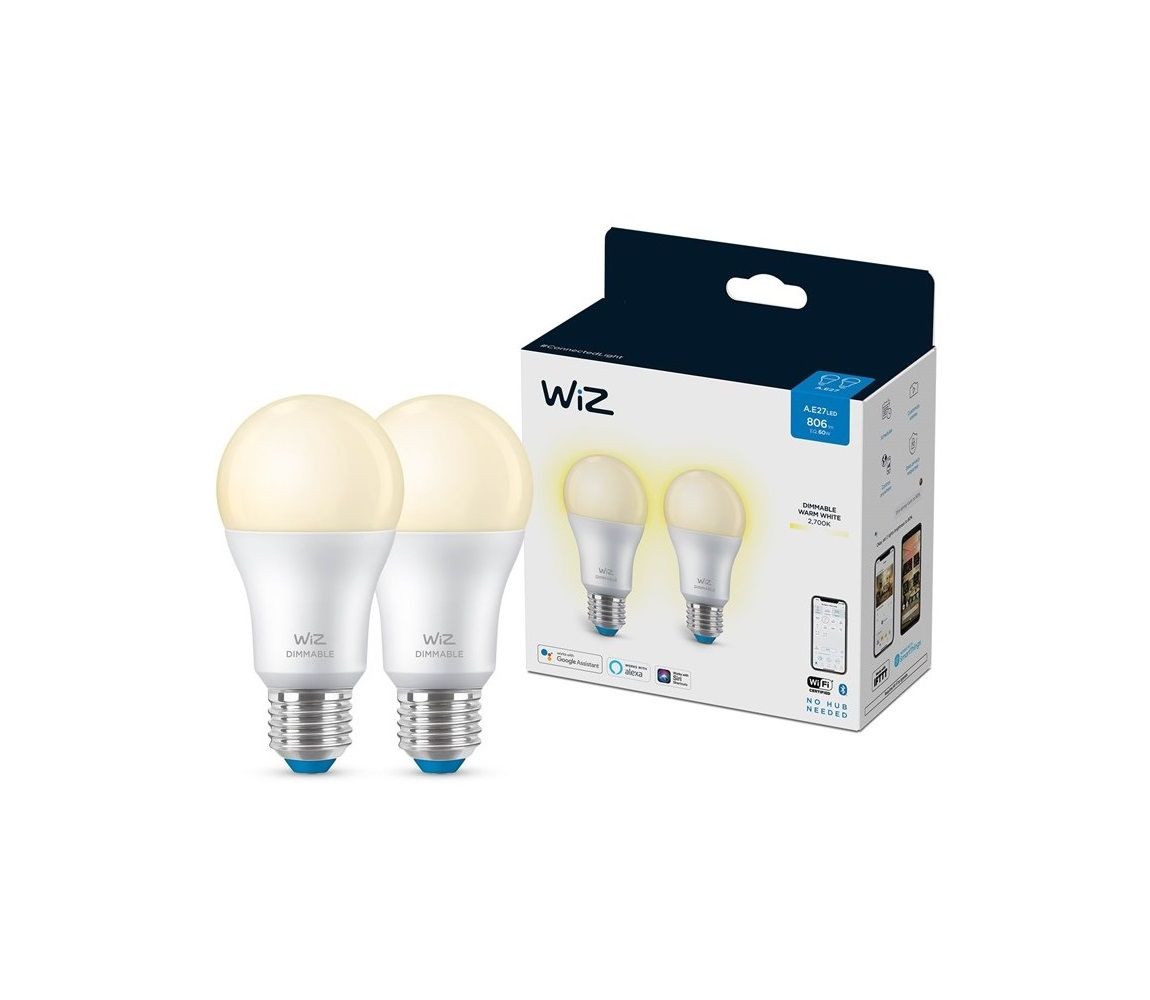 SADA 2x LED Stmievateľná žiarovka A60 E27/8W/230V 2700K CRI 90 Wi-Fi - WiZ