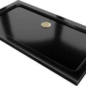 MEXEN/S - Flat sprchová vanička obdĺžniková slim 130 x 70 cm, čierna + zlatý sifón 40707013G