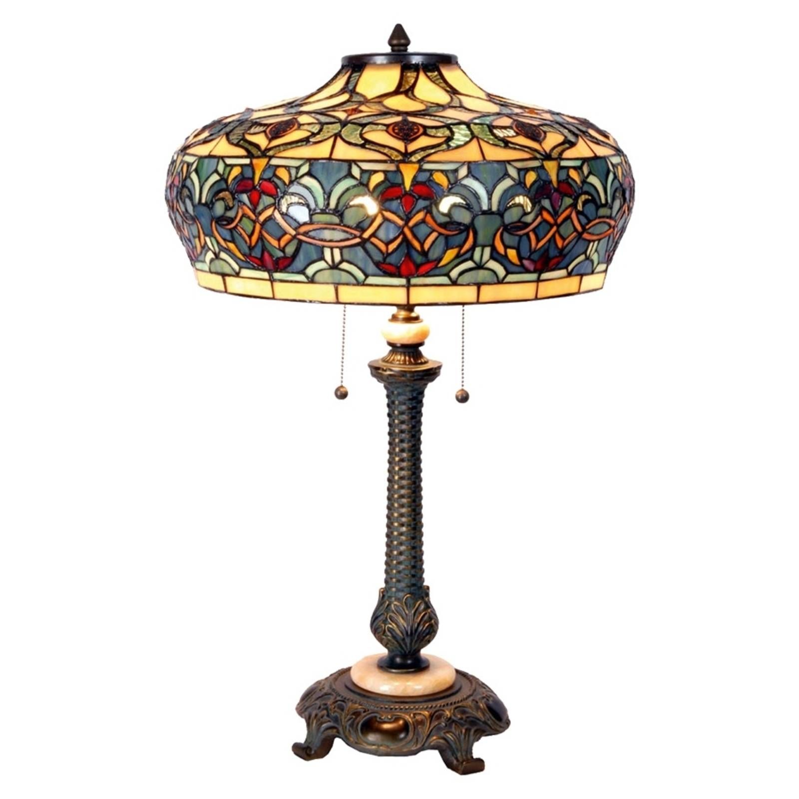 Clayre&Eef Stolná lampa Orient v štýle Tiffany, Obývacia izba / jedáleň, sklo, polyrezín, E27, 60W, K: 71cm