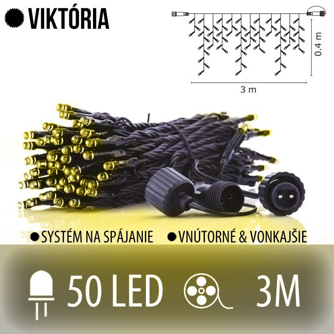 VIKTÓRIA spojovateľná LED svetelná záclona vonkajšia - 50LED - 3M Teplá biela