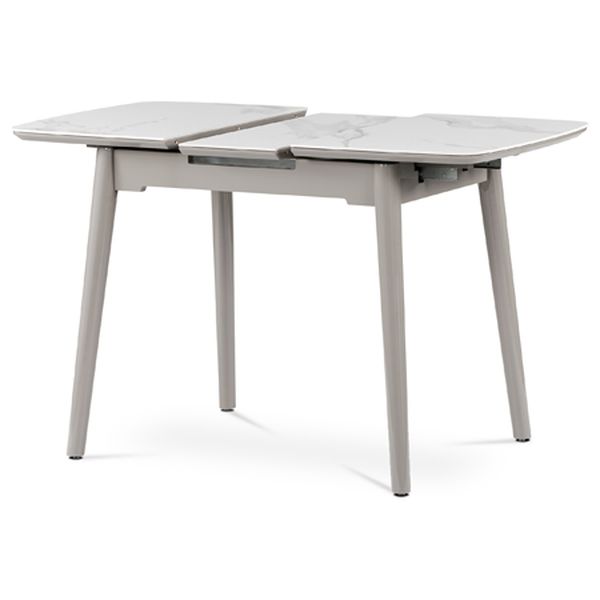 Autronic Jedálenský stôl 90+25x70 cm, keramická doska biely mramor, masív, sivý vysoký lesk - HT-400M WT