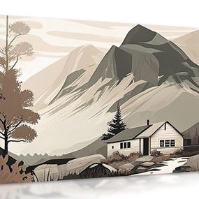 Obraz škandinávska chata v horách - 120x80