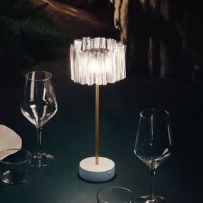 Slamp Accordéon Battery stolová lampa prizma/biela, Obývacia izba / jedáleň, Lentiflex®(plast), eloxovaný hliník, mosadz, 1.3W, K: 32.7cm