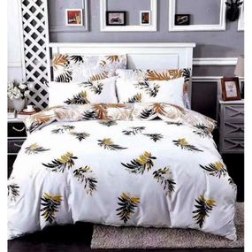 DomTextilu Biele posteľné obliečky s motívom listov 4 časti: 1ks 160 cmx200 + 2ks 70 cmx80 + plachta Biela 38199-179696