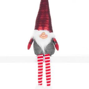 Postavička MagicHome Vianoce, Škriatok s dlhými nohami, látkový, červeno-sivý, 17x12x59 cm