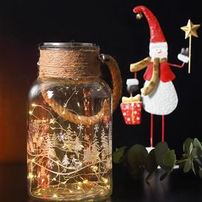 Dekorácia MagicHome Vianoce, Sklenená dóza, 30x LED teplá biela, 3xAAA, IP44, exteriér, 13x23,50 cm