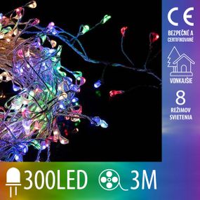 Vianočná LED svetelná mikro reťaz CLUSTER vonkajšia + programator - 300LED - 3M Multicolour