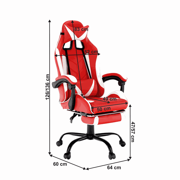 Kancelárske/herné kreslo, čierna/biela/červená, OZGE NEW